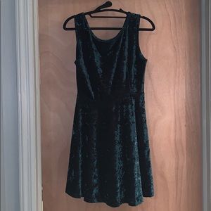 Green crushed velvet dress